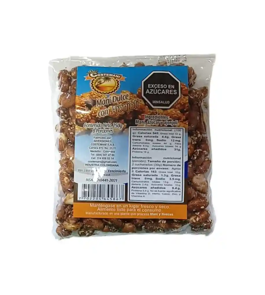 Mani Con Ajonjoli X250g Costemani