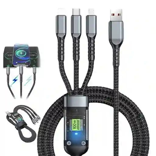 Cable De Carga 3 En 1 100w Tipo C / V8 / Iphone