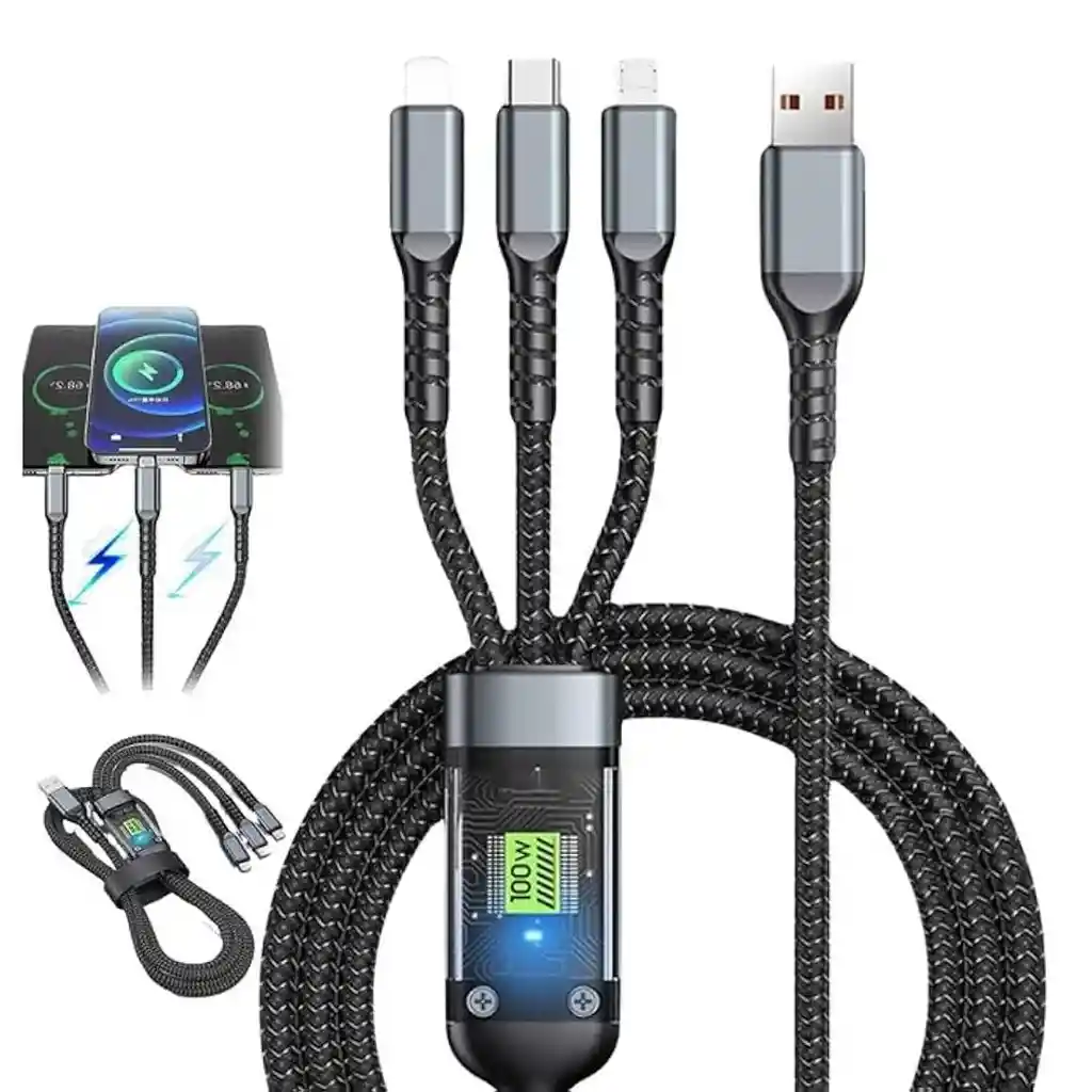 Cable De Carga 3 En 1 100w Tipo C / V8 / Iphone