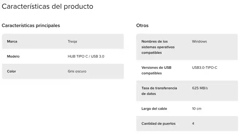 Hub Usb Con Adaptador Tipo C Usb 3.0 Treqa