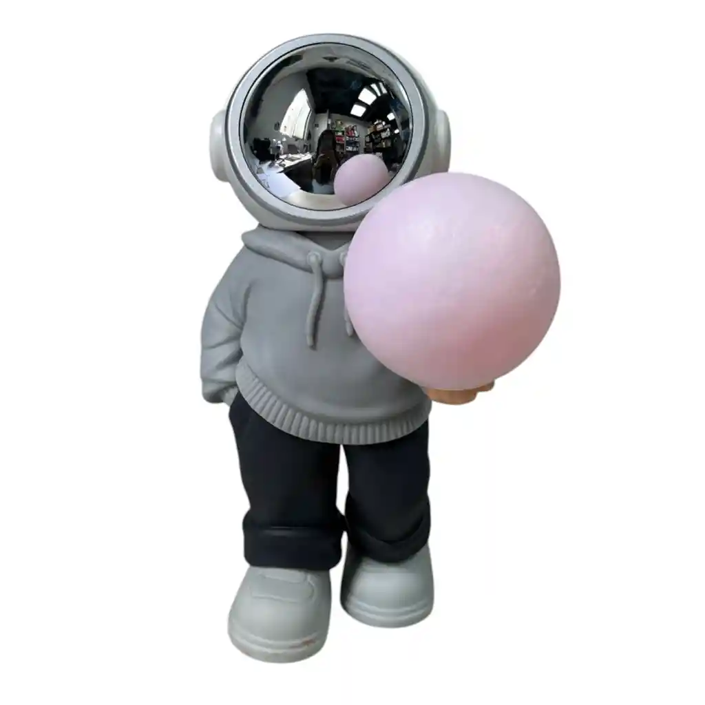Lampara Y Parlante Bluetooth De Astronauta Luz Luna Gris Blanco