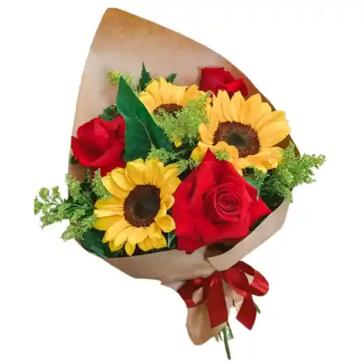 Ramo De 3 Girasoles Y 3 Rosas Rojas