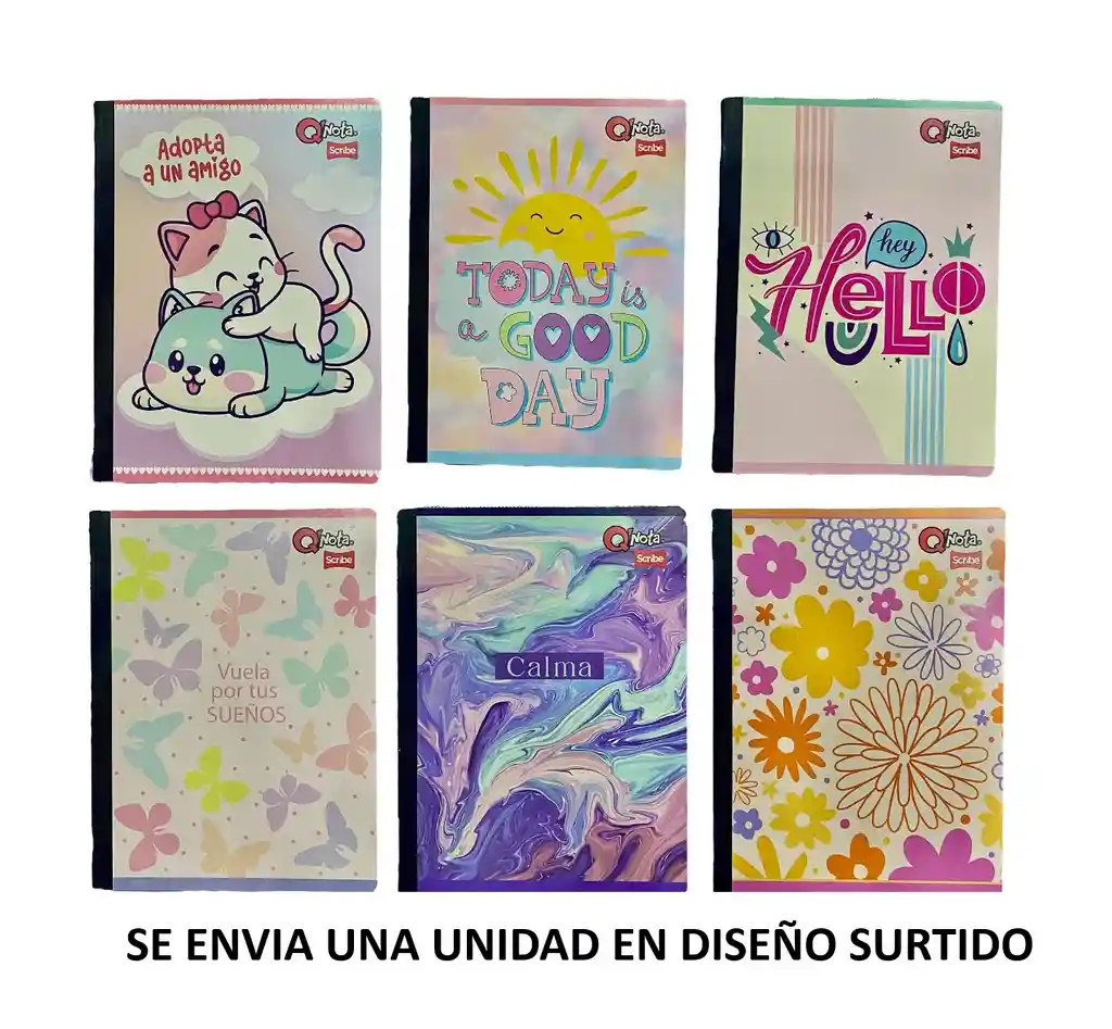 Cuaderno Cosido Para Niña Cuadriculado 50 Hojas Qnota Scribe Diseños Surtidos