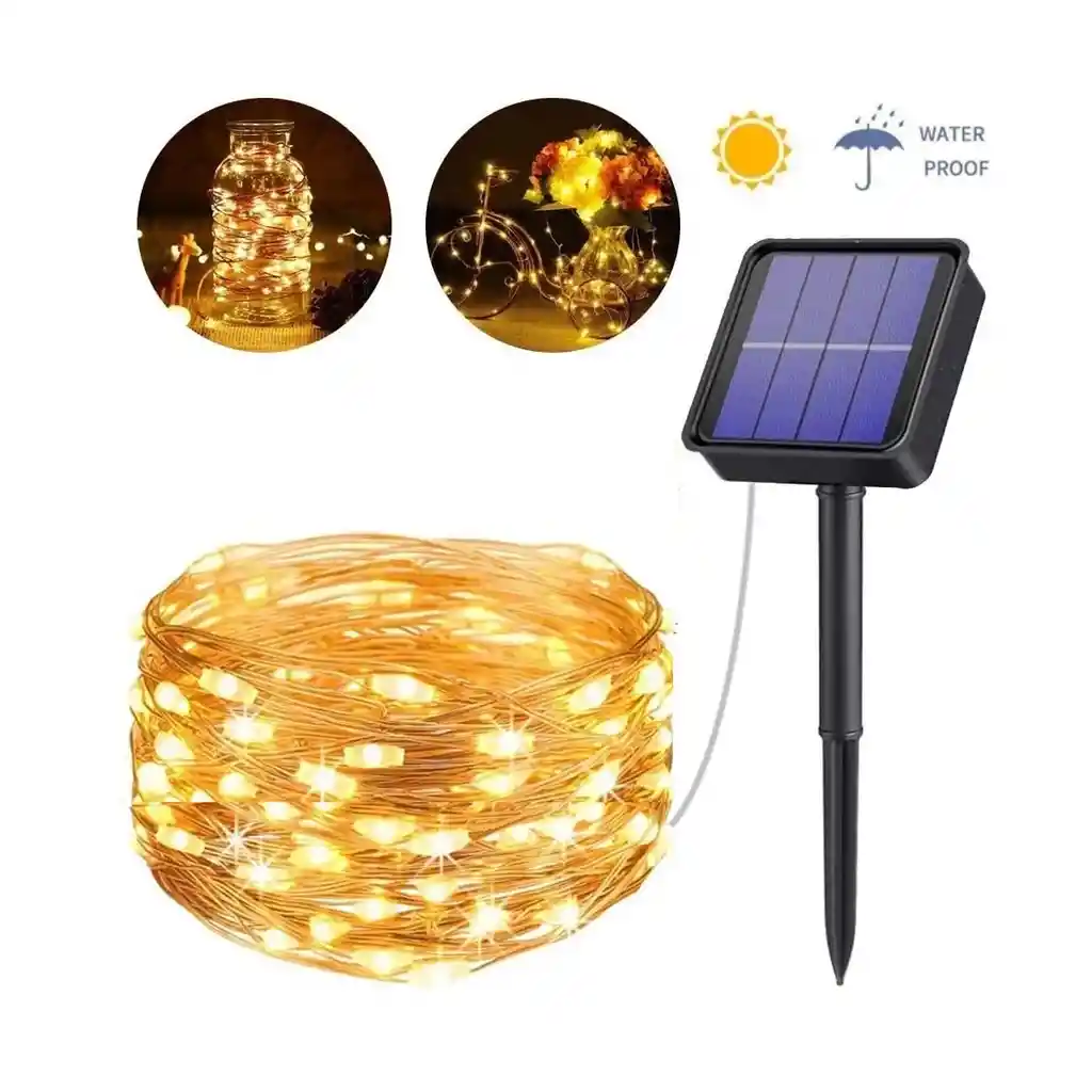 Instalacion Solar Alambre Navideña 10mt Calida