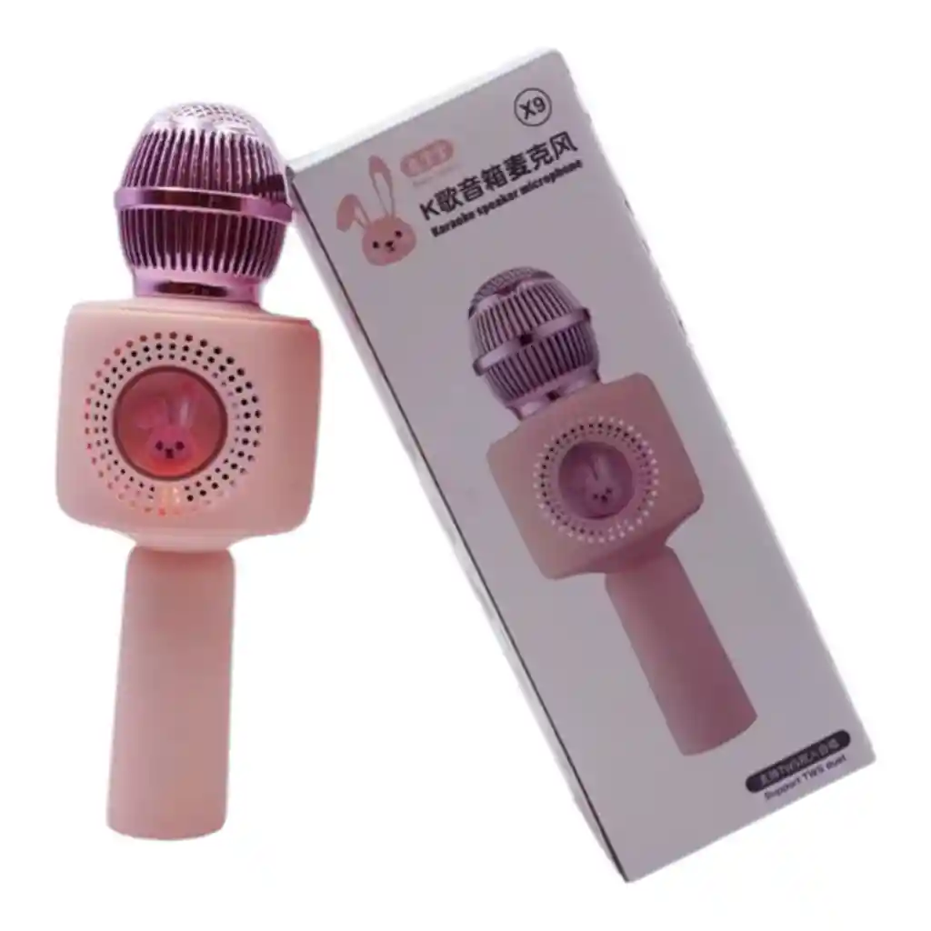 Microfono Karaoke X9 Usb Con Efectos De Voz Conejo Rosa