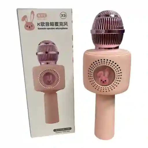 Microfono Karaoke X9 Usb Con Efectos De Voz Conejo Rosa