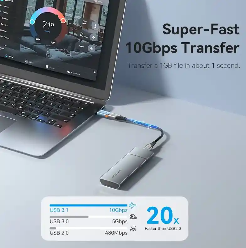 Adaptador Usb C Hembra A Usb Otg 3.1 10 Gbps Vention Color Azul Acero