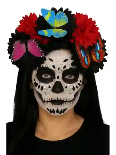 Diadema Frida Kahlo Flores Mexicana Y Gemas Halloween Muerte Catrina