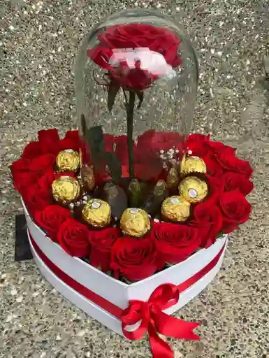 Corazon De Rosas Naturales Con Tosa Preservada