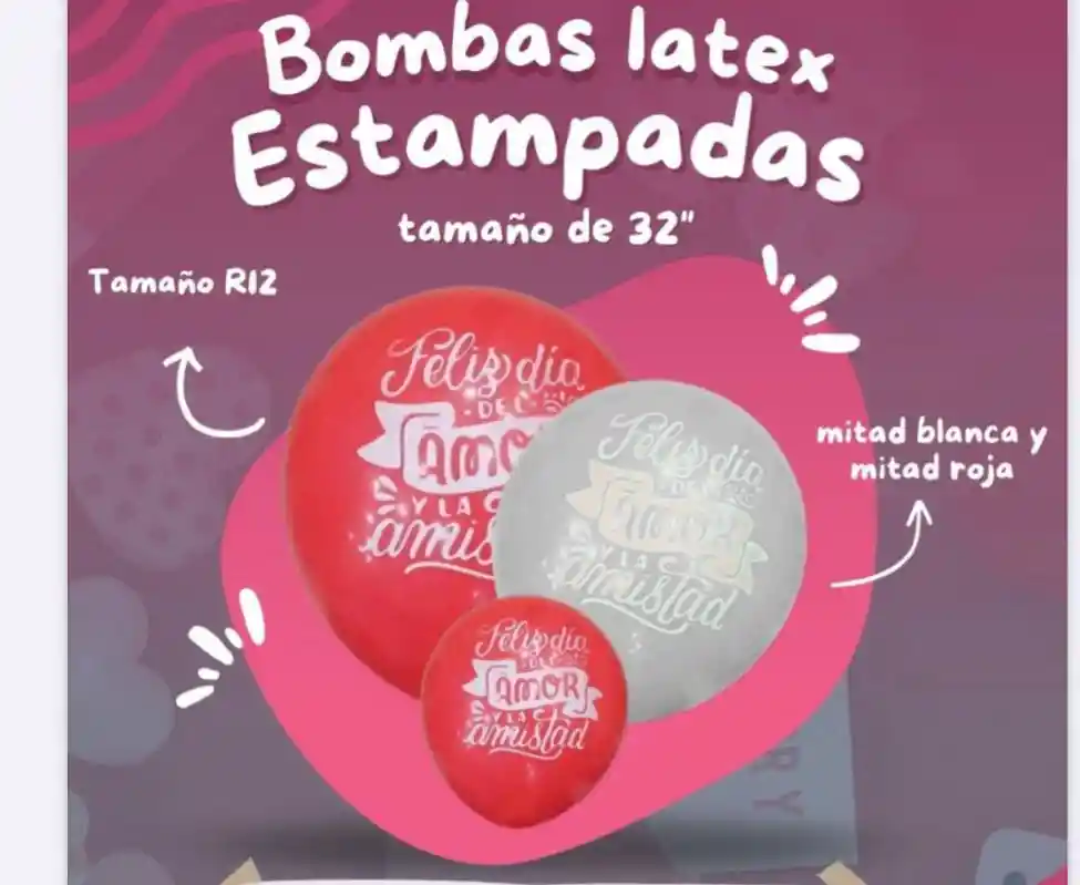 Globo R12 Estampado Amor Y Amistad Surtido Blanco Y Rojo X 12