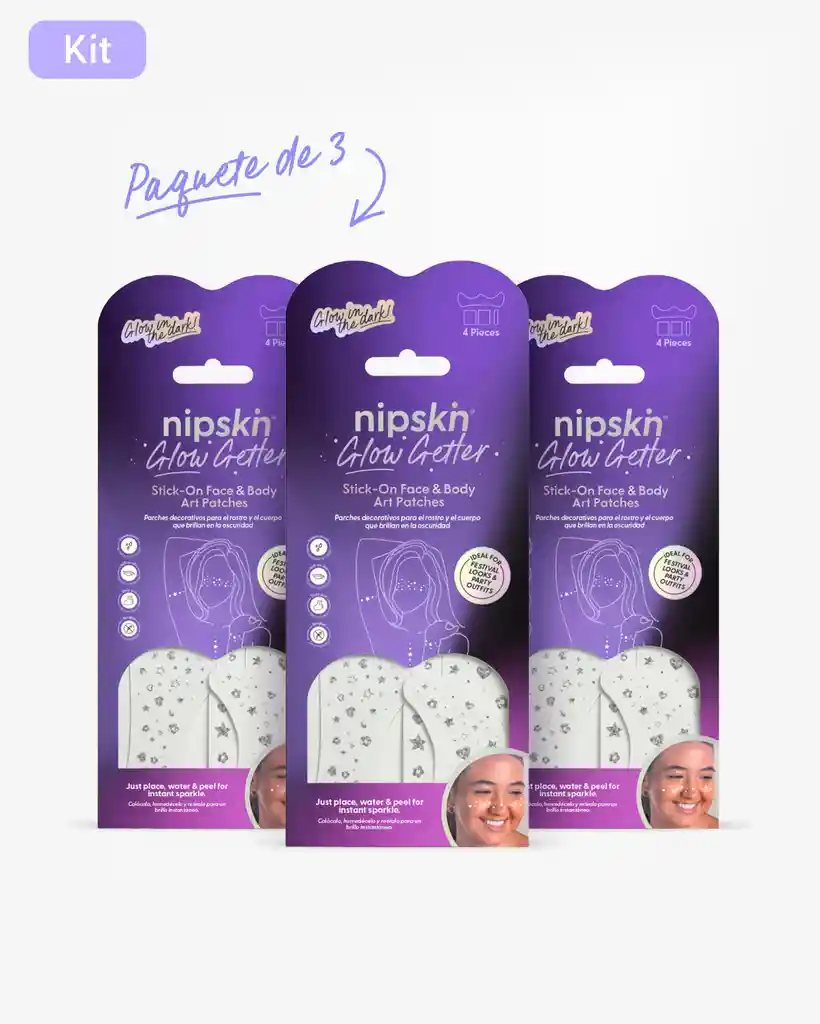 Kit X3 Calcomanías Que Brillan En La Oscuridad Para Rostro Y Cuerpo, Glow Getter – Nipskin®