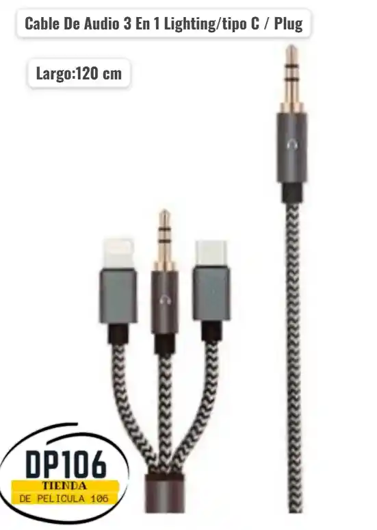 Cable De Audio 3 En 1 Lighting/tipo C / Plug