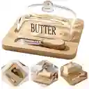 Mantequillera De Porcelana Madera Bambú Con Cuchillo Untar