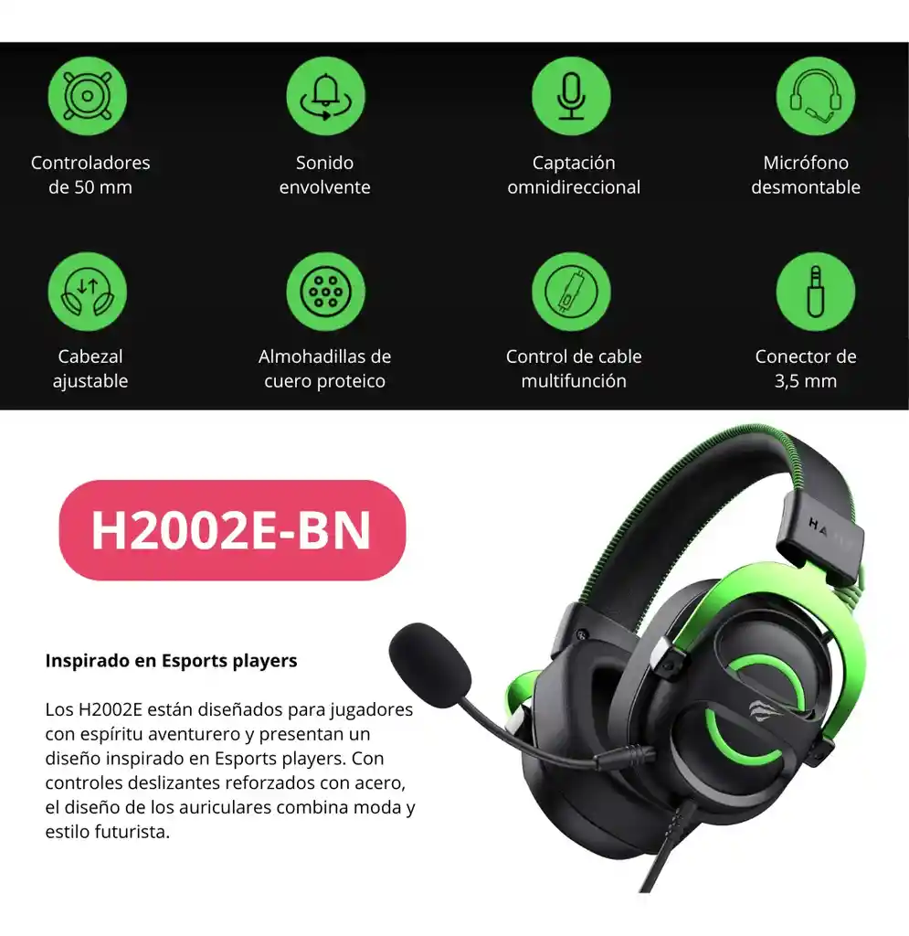 Diademas Auricular Gamer Havit H2002d Color Verde