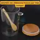 Vaso De Vidrio Con Tapa Y Cuchara De Bambu