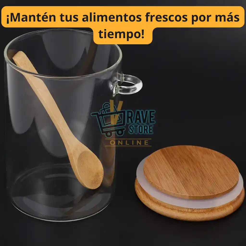 Vaso De Vidrio Con Tapa Y Cuchara De Bambu