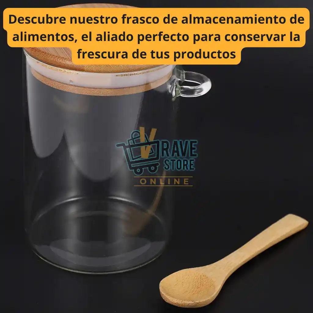 Vaso De Vidrio Con Tapa Y Cuchara De Bambu