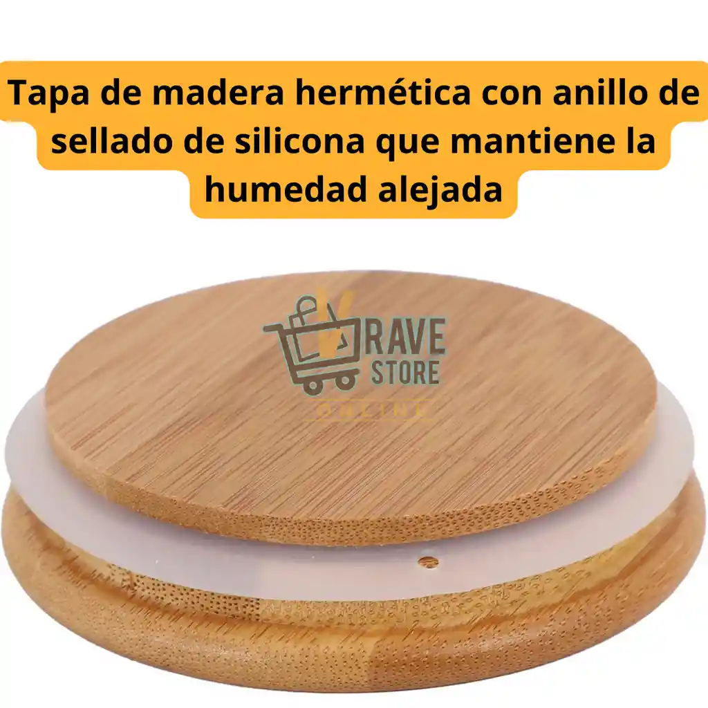 Vaso De Vidrio Con Tapa Y Cuchara De Bambu