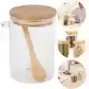 Vaso De Vidrio Con Tapa Y Cuchara De Bambu