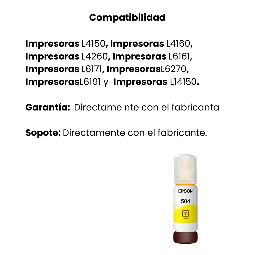 Botella Original De Tinta Epson 504 Amarillo 70 Ml