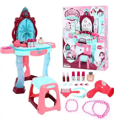 Set Tocador Belleza Juguete Infantil Maquillaje Con Banco
