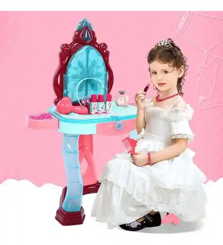 Set Tocador Belleza Juguete Infantil Maquillaje Con Banco