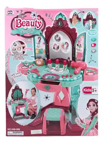 Set Tocador Belleza Juguete Infantil Maquillaje Con Banco