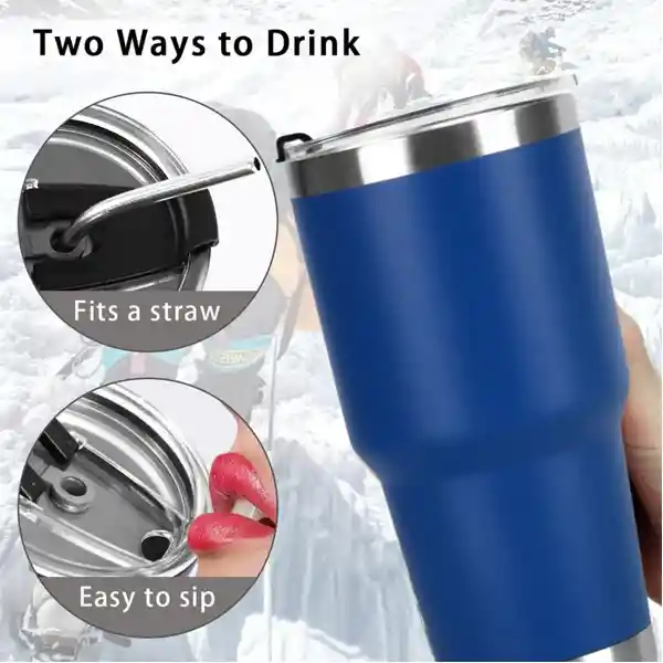 Vaso Termo Termico Manija Y Pitillo 30onz Azul Con Pitillo