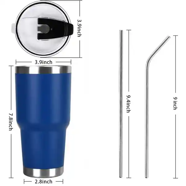 Vaso Termo Termico Manija Y Pitillo 30onz Azul Con Pitillo