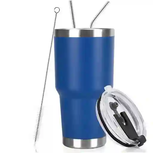 Vaso Termo Termico Manija Y Pitillo 30onz Azul Con Pitillo