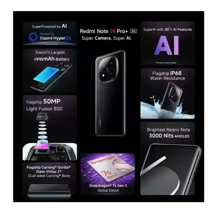 Celular Xiaomi Redmi Note 14 Pro+ 5g 512gb/12gb Ram Negro