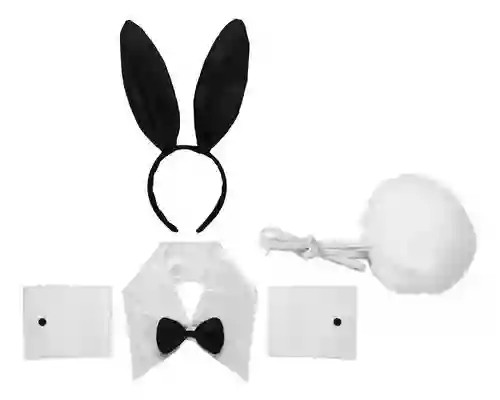 Set Conejita Play Boy, Orejas, Cola, Moño ,muñequeras Cosplay Disfraz Halloween