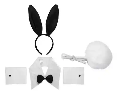 Set Conejita Play Boy, Orejas, Cola, Moño ,muñequeras Cosplay Disfraz Halloween