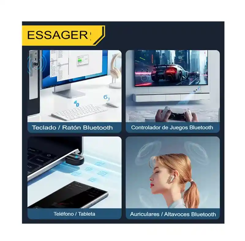 Adaptador Bluetooth Usb Essager 5.3 - Plug & Play Windows