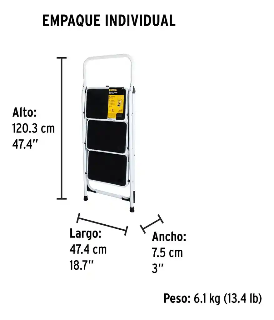 Escalera Plegable 3 Pasos Acero Capacidad 150kg