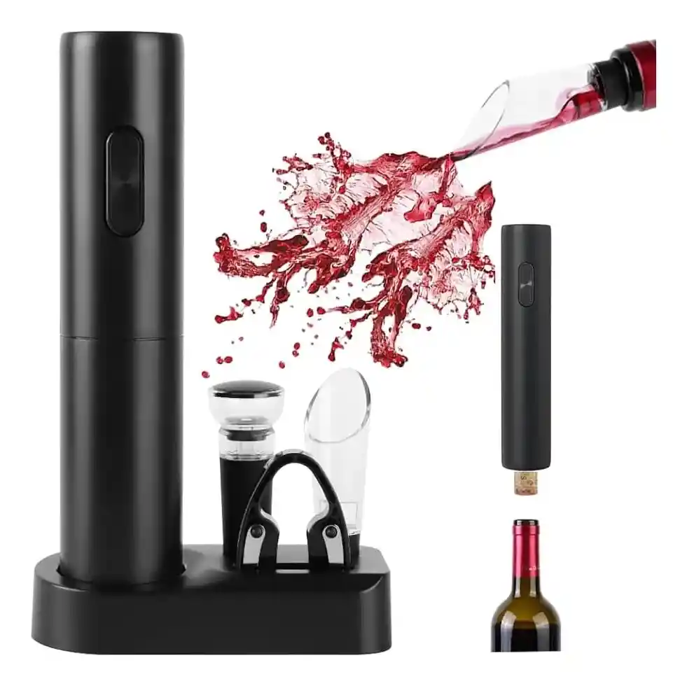 Set Sacacorcho Eléctrico Con Base Para Vino 5 En 1 + Base