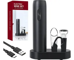 Set Sacacorcho Eléctrico Con Base Para Vino 5 En 1 + Base
