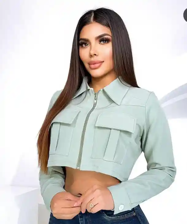 Chaqueta Tipo Blazer Torera Corta Talla M Verde
