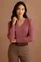 Suéter Holgado Cuello V Acanalado - Rose Élégance