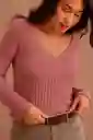 Suéter Holgado Cuello V Acanalado - Rose Élégance