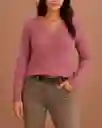 Suéter Holgado Cuello V Acanalado - Rose Élégance