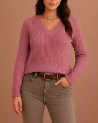 Suéter Holgado Cuello V Acanalado - Rose Élégance