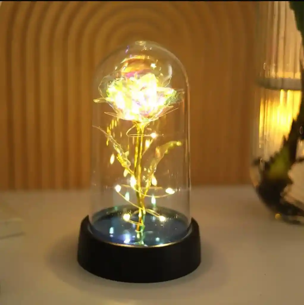 Rosa Eterna En Domo De Vidrio Con Luz Led