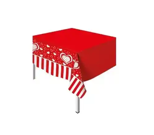 Mantel Rectangular Peva Rojo Con Corazones Sempertex Amor Aniversario Party