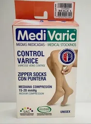 Medias Cremallera Con Puntera Mediana Comp Med 15-20mmhg Color Beige Y Negro S,m,l,xl