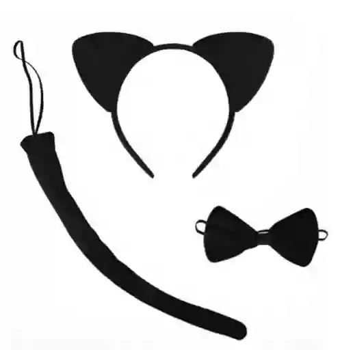 Kit Gato Negra Set Cosplay Con Orejas Cola + Moño Halloween Disfraz Gata