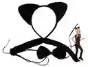 Kit Gato Negra Set Cosplay Con Orejas Cola + Moño Halloween Disfraz Gata