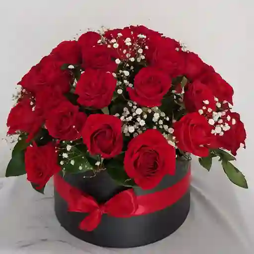 Caja Cilindro De Rosas Rojas