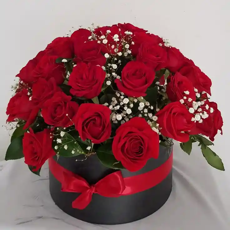 Caja Cilindro De Rosas Rojas