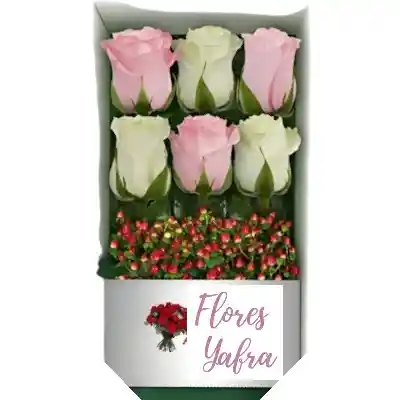 Regalo Para Mujer - Caja 6 Rosas Blancas Y Rosadas